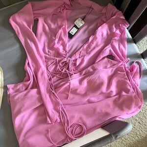 Fashion Nova Pink Skirt Set with Wrap Design